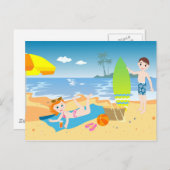 ビーチの子供たちの誕生日パーティーお礼 ポストカード (正面/裏面)