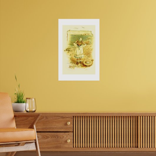 ビーチの子供のヴィンテージイラスト  ポスター (リビング2)
