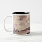 ビーチの子馬との海景 ツートーンマグカップ (左)