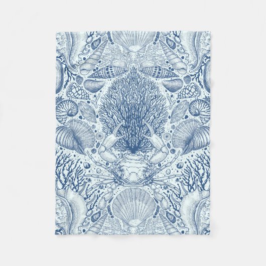 ビーチの宝を青で フリースブランケット (正面)