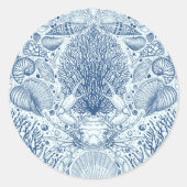 ビーチの宝を青で ラウンドシール (正面)