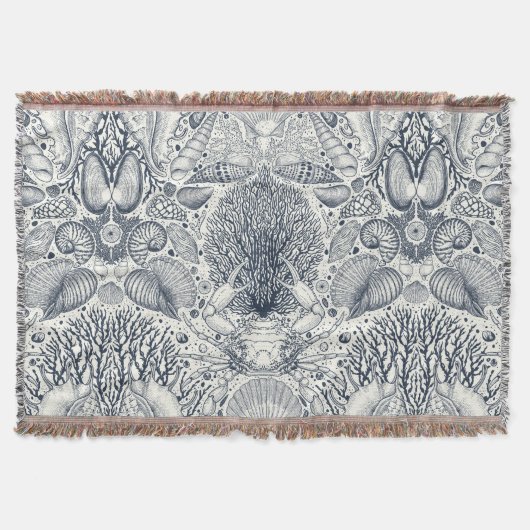 ビーチの宝物,貝殻,カニ,サンゴと海 スローブランケット (正面)