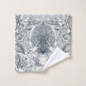 ビーチの宝物，貝殻，カニ，サンゴと海 バスタオルセット (ウォッシュタオル)