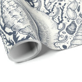 ビーチの宝物，貝殻，カニ，サンゴと海 ラッピングペーパー (ロールコーナー)