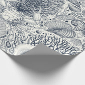 ビーチの宝物，貝殻，カニ，サンゴと海 ラッピングペーパー (角)