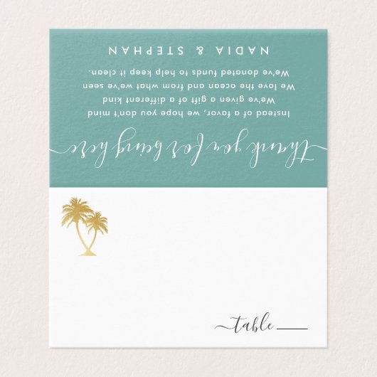 ビーチの寄付の詩が付いている金色やし自由章の木の座席表 名刺 (外部フラット)