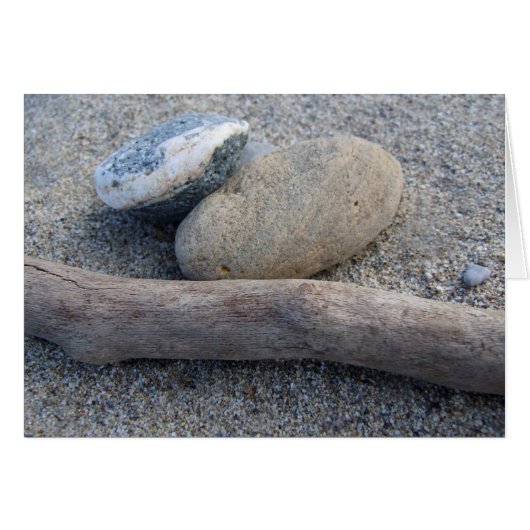 ビーチの小石と木のカード (正面横)