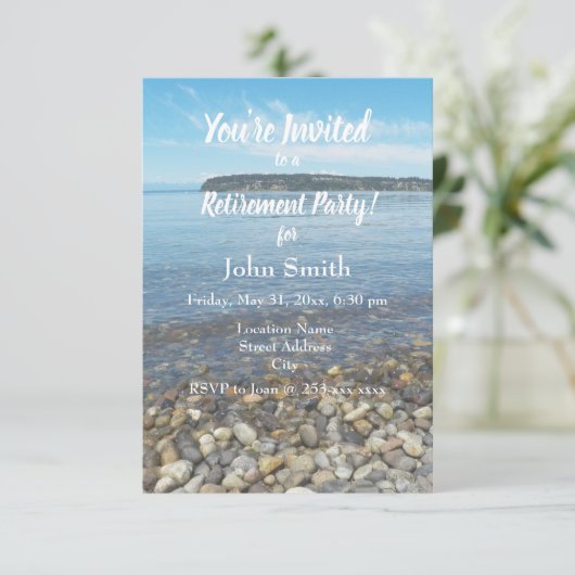 ビーチの小石の写真の退職パーティー 招待状 (スタンド正面)