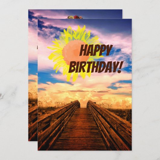 ビーチの小道の誕生日カード 招待状 (正面/裏面)