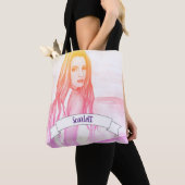 ビーチの少女の水彩画トートバッグ トートバッグ (クローズアップ)