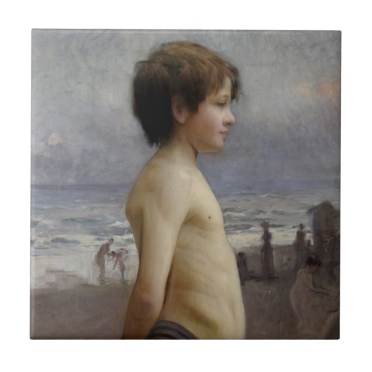 ビーチの少年（Jules Bastien-Lepage著） タイル (正面)