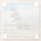 ビーチの帆船 ガラスコースター (裏面)