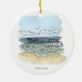 ビーチの幸せな場所の円のオーナメント セラミックオーナメント (裏面)