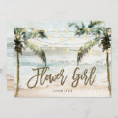 ビーチの手のひらが私の花の女の子の提案カード サンキューカード (正面/裏面)