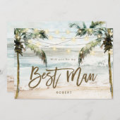 ビーチの手のひらが私の花婿介添人提案カード サンキューカード (正面/裏面)