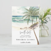 ビーチの手のひらの木の写真を保存する日付カード サンキューカード (スタンド正面)