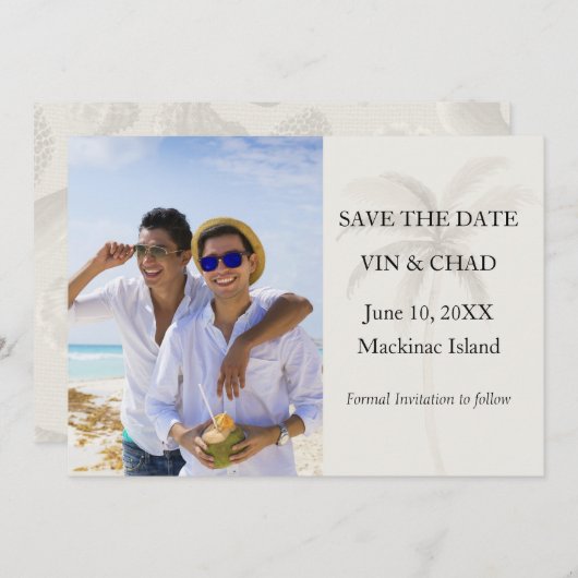 ビーチの手のひら写真日付の保存 セーブザデート (正面/裏面)