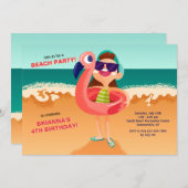 ビーチの招待状の若い女の子 招待状 (正面/裏面)