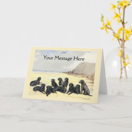 ビーチの挨拶状のラブラドル・レトリーバー犬 カード (黄色い花)