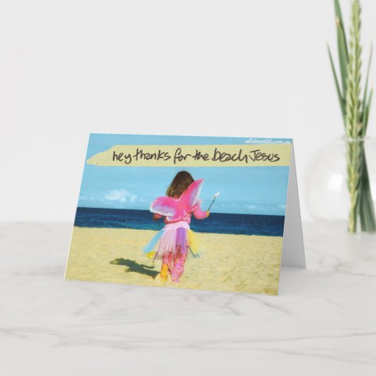 ビーチの挨拶状をイエス・キリストありがとう サンキューカード (正面)