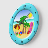 ビーチの日曜日の海および波のおもしろいの大きく青い円形の時計 ラージ壁時計 (傾斜)