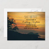 ビーチの日没とストリングライトは日付を保存 案内ポストカード (正面/裏面)