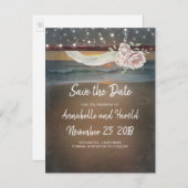 ビーチの日没とライト日付の保存 案内ポストカード (正面/裏面)