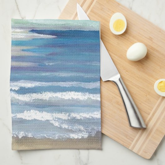 ビーチの日没の海の海の波の日曜日のギフト キッチンタオル (四つ折り)
