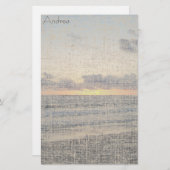 ビーチの日没の麻布の文房具 便箋 (正面/裏面)