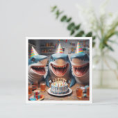 ビーチの日、ビーチの誕生日パーティー、サメの誕生日 招待状 (スタンド正面)