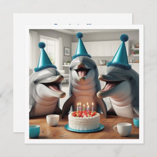 ビーチの日,誕生日パーティービーチ,ドルフィンデイ 招待状 (正面/裏面)