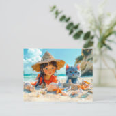 ビーチの日（貝と猫） シーズンポストカード (スタンド正面)