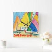 ビーチの時計の小さくカラフルなヨット スクエア壁時計 (ホーム)