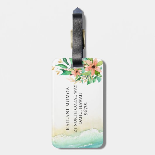 ビーチの植物のビーチサンダルのモノグラム ラゲッジタグ (裏面縦)