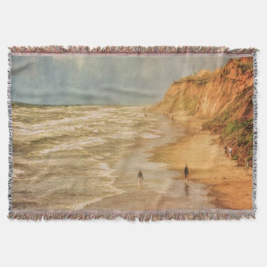 ビーチの横を歩く海ヴィンテージ スローブランケット (正面)
