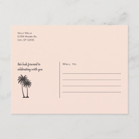 ビーチの水と砂が日付を節約 案内ポストカード (裏面)