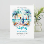 ビーチの水の色で結婚結婚 招待状 (スタンド正面)