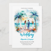 ビーチの水の色で結婚結婚 招待状 (正面/裏面)