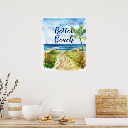 ビーチの水の色の生活はビーチで良い ポスター (キッチン)