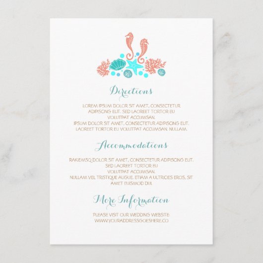 ビーチの水中宝物白い結婚式の詳細 エンクロージャーカード (正面)