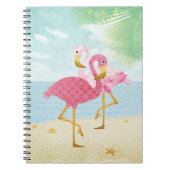 ビーチの水彩画のピンクのフラミンゴ ノートブック (正面)