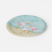 ビーチの水彩画のピンクのフラミンゴ ペーパープレート (アングル)