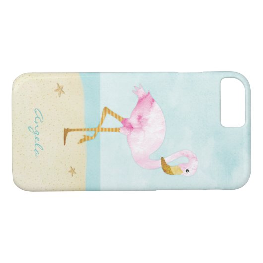 ビーチの水彩画のピンクのフラミンゴ Case-Mate iPhoneケース (裏面(横))
