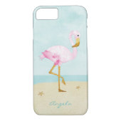 ビーチの水彩画のピンクのフラミンゴ Case-Mate iPhoneケース (裏面)