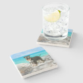 ビーチの水彩画のミニチュア・シュナウツァー ストーンコースター (横)