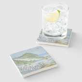 ビーチの水彩画 ストーンコースター (横)