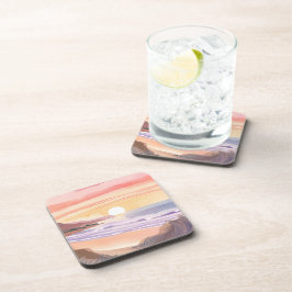 | ビーチの水彩画 ブルッシュ シー サンセット コースター