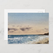 ビーチの水彩画 ポストカード (正面/裏面)