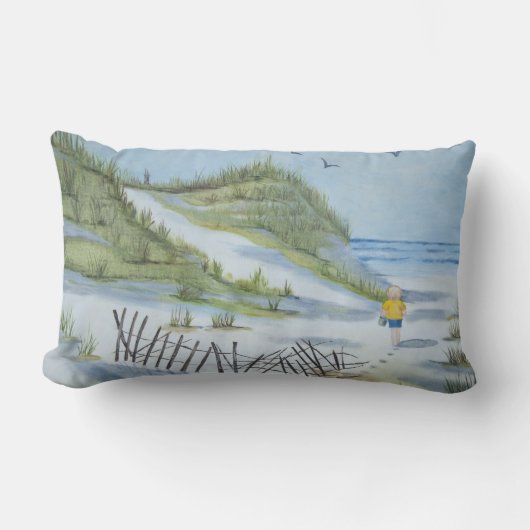 ビーチの水彩画 ランバークッション (正面)