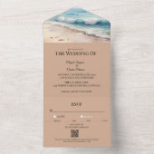 ビーチの水彩結婚式の招待 オールインワン招待状 (内側)